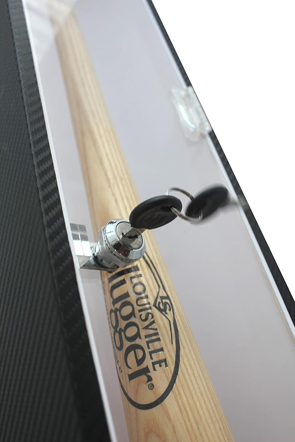 DisplayGifts Baseball Bat Display Case Rack Cabinet Holder Wall Mount, 98% UV Protection Acrylic Door, Lock, Can Hang Vertical or Horizontal (Black Frame, White Interior)