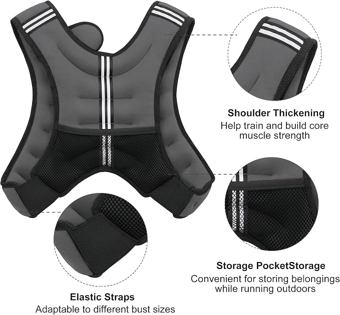 ZUETK Weighted Vest, 6lb/8lb/12lb/16lb/20lb/25lb/30lb Weight Vest with Reflective Stripe, Weighted Vest for Men Women Workout Equipment for Strength Training, Running, Jogging, Fitness, Weight Loss