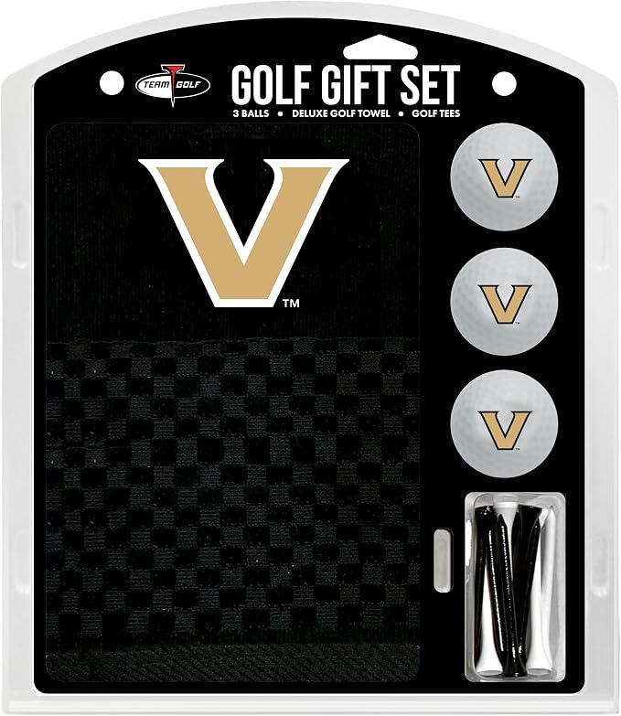 Team Golf NCAA Gift Set Embroidered Golf Towel, 3 Golf Balls, and 14 Golf Tees 2-3/4" Regulation, Tri-Fold Towel 16" x 22" & 100% Cotton