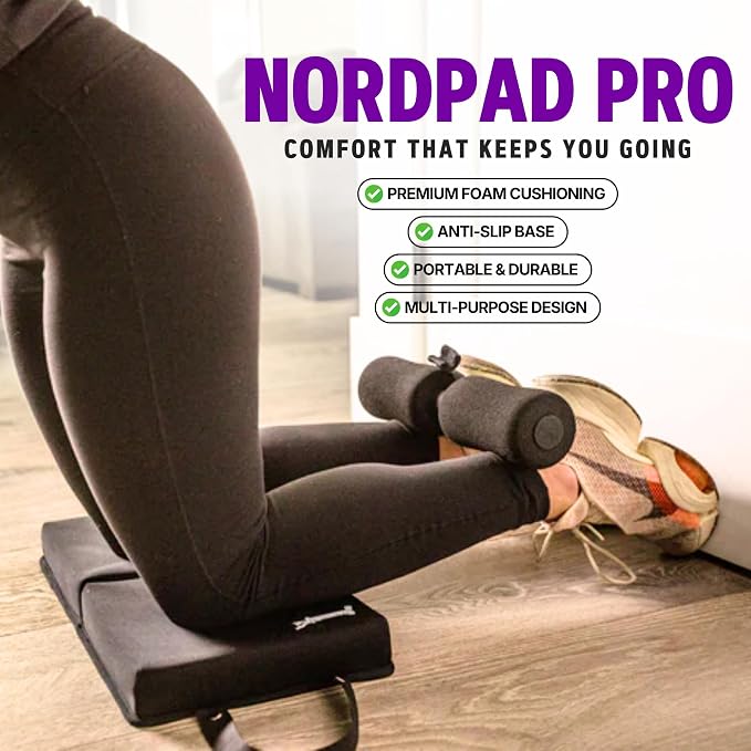 Nordstick NordPad Pro Nordic Curl Knee Pad Premium Soft Exercise Mat for Knees and Elbows, Nordic Curls, Stability Training, Yoga, Physical Therapy, and Home Workouts