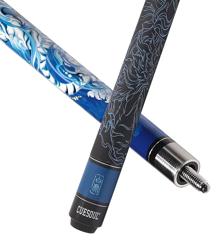 CUESOUL 19oz Pool Cue with Black case,13mm Tip,58inches Mythological Symbols Pattern 4 Styles