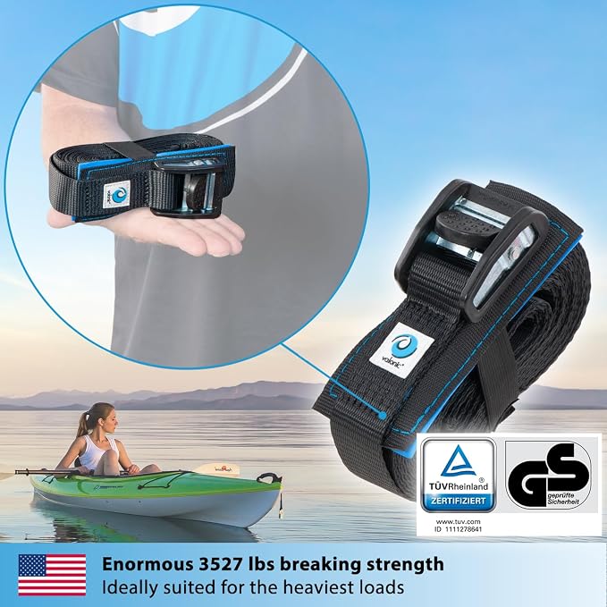 valonic ORCA - tie Down Straps Heavy Duty - 3500 lbs, Padded, cam Buckle, 13 ft x 1.3 in, 2 Pack - for roof Rack, Surfboard, Kayak and Paddle Board - Black, with Protection pad