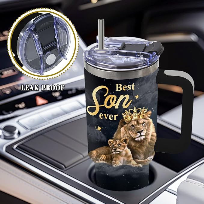 DUUV Gifts for Son, To My Son Birthday Tumbler from Mom Dad, Best Sons Ever Tumbler 40 Oz with Handle and Straw, Christmas Thanksgiving Birthday Gift for Grown Sons, 1PCS