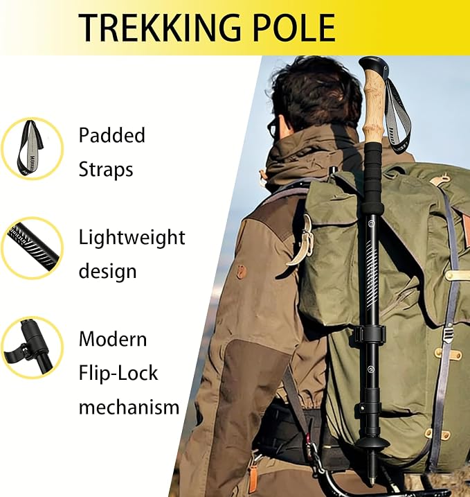 Trekking Poles Hiking Sticks - Lightweight Aluminum Adjustable Telescopic Walking Poles with Cork Grips & Metal Flip Lock for Men Women, Backpacking, Camping, Mountain Climbing