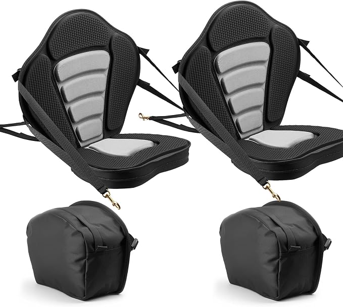 VEVOR Kayak Seat, Universal Paddle Board Seat with Adjustable Back Support, Multiple Thickness Options (0.5” to 2.6”), Soft Padded Cushion & Storage Bag for SUP, Canoe, Fishing Boat, Inflatable Kayak