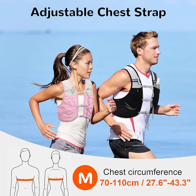 Lightweight Running Vest with 2pcs 500ml Water Bottle for Men Women, Reflective Water Vest Hydration Pack Hydropack for Hiking, M/L