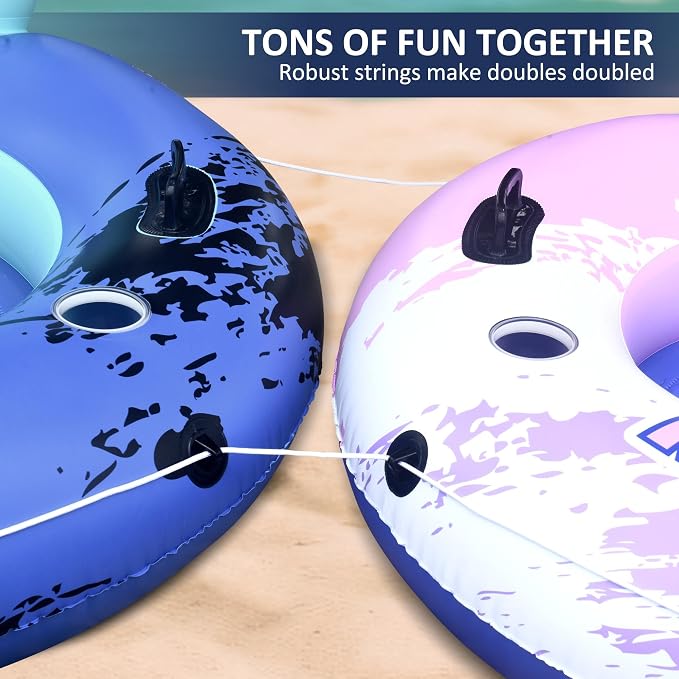 Heavy Duty 2 Person Floats for Adults, 91" X 50" Inflatable River Tube, Adult Floats for Lake, Swimming Tubes with Backrests, 2 Cup Holders, Storage Compartment
