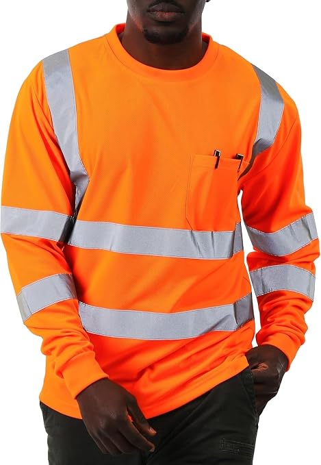 sesafety High Visibility Long Sleeve Construction Work Shirts Orange 2XL