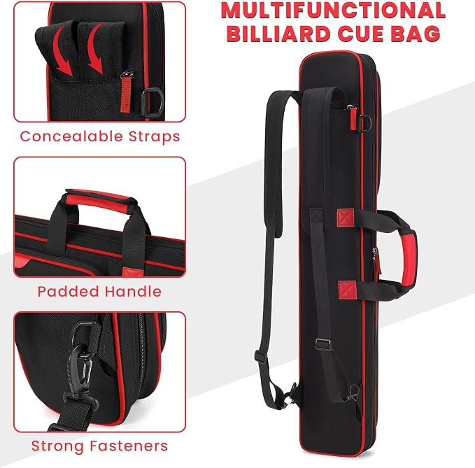 BOSSTIN Pool Cue Case, 3x4 / 5x5 Pool Stick Billiard Cue Accessories Soft Padded Bag Case