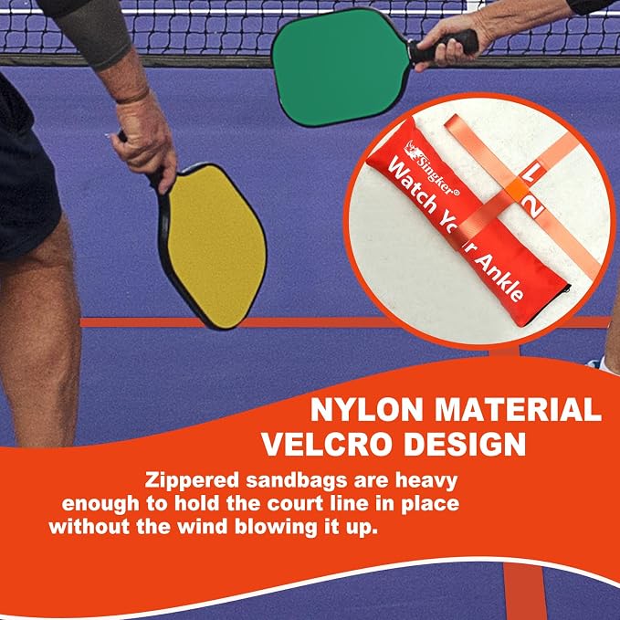 PortablePickleball Court Marking Kit,Innovative, 10 Zippered sandbags Keep thewind from Messing Around,Temporary Pickleball Boundary Lines, 8 Nylon webbings, Net Not Included