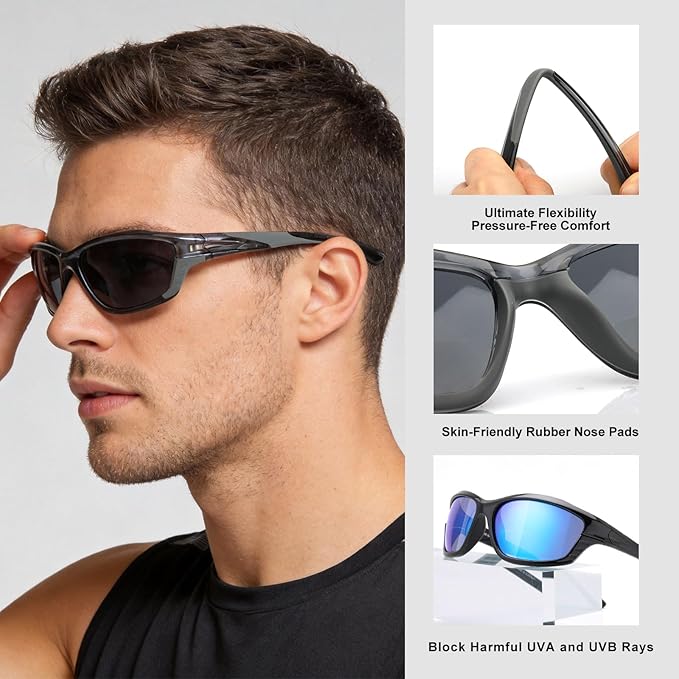 Missfive 2-Pack Mens Go-To Bifocal Sunglasses with Readers Built In, Resilient Temple Comfort-Fit Sport Wrap Around Frame & UV400 Protection, Driving & Reading Glasses for Outdoor +2.5