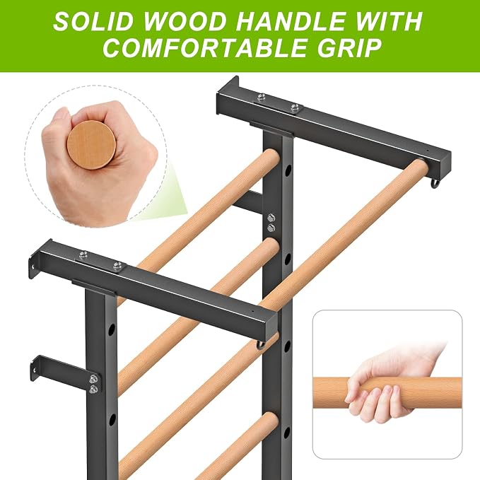 Swedish Stall Bars 2"x2" with 1" Holes, Wall Mounted Wood Gym Ladder for Suspension Training, Home Gym, Calisthenics, Physical Therapy, School & Clinic