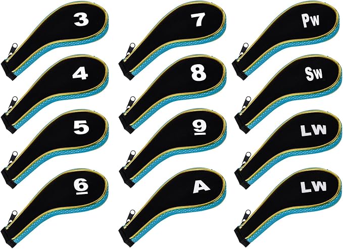 Andux Gold Golf Iron Club Head Covers No. on Both Sides Long Neck with Zipper 12pcs/Set