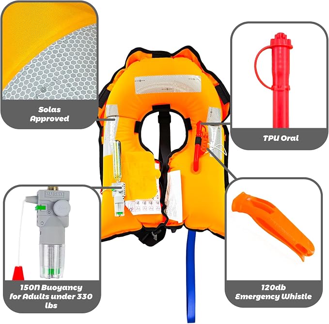 Automatic Inflatable Life Jacket,Preserver PFD for Adults,Life Vest for Adult,Supports Weight up to 330 pounds