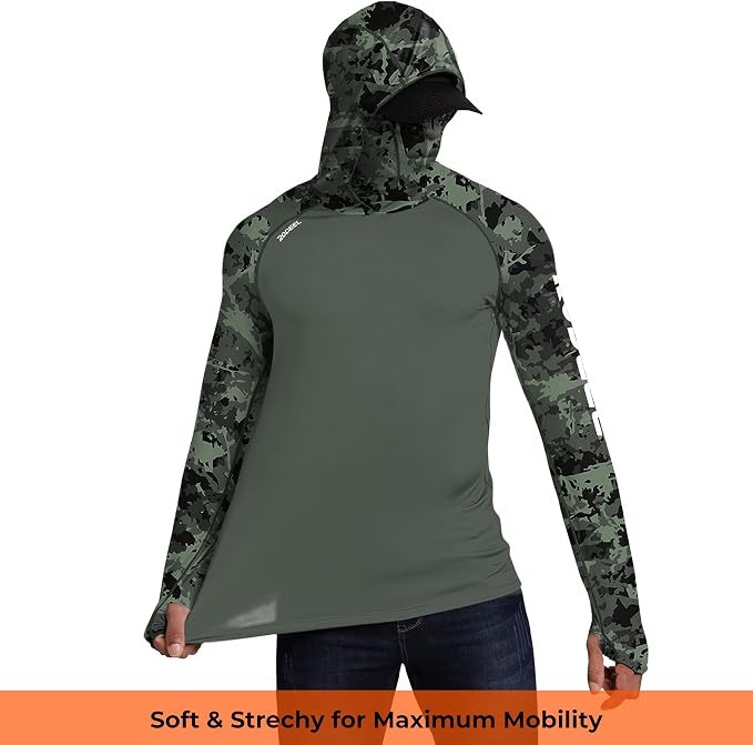 Rodeel Men's UPF 50+ Performance Fishing Hoodie, Long Sleeve Sun Protection Athletic Quick-Dry Breathable T-Shirt