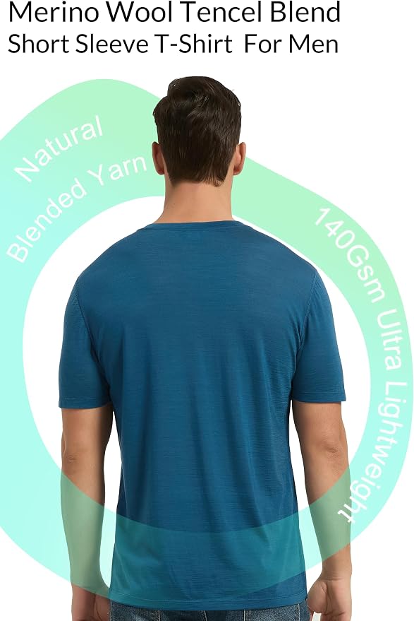 Merino Wool & Tencel Blend T Shirt for Men, Redefined Softness, Lightweight Comfort