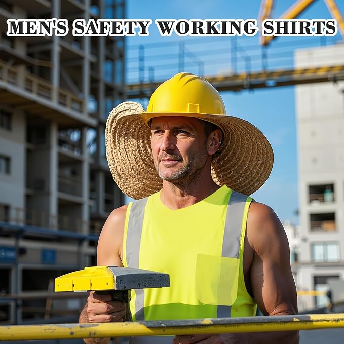 Amylove 4 Pcs Hi Vis Sleeveless Reflective Shirt for Men Class 2 Construction Work Shirts with Pockets for Men Women