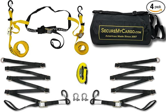 SecureMyCargo - Kayak & Paddleboard Truck Bed Strap – Fast 30‑Second Tie‑Down System for Pickups–Secure SUP, Canoe, or Kayak Without Ratchets or Knots – Deluxe Kit w/Anchor‑Point Extension Straps