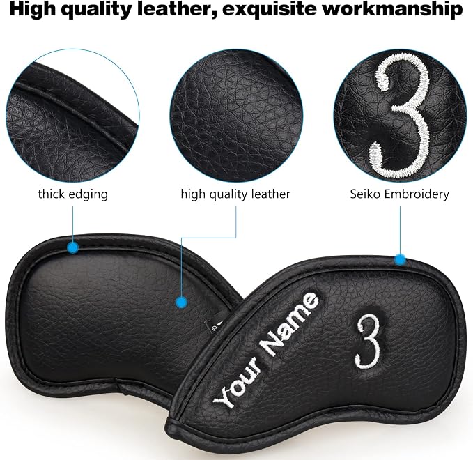 CRAFTSMAN GOLF 12pcs or 1pc Thick Synthetic Leather Golf Iron Head Covers Set Headcover Fit All Brands Callaway Ping Taylormade Cobra Etc. Also Custom Name