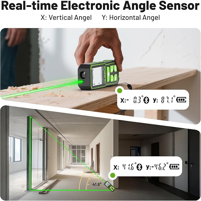 Huepar S60-G-BT Professional Bluetooth Laser Measuring Tool, 200ft | APP Control, Green Beam, ±1/16" High Accuracy, Rechargeable USB-C Laser Distance Meter, Angle Sensor, IP54, Gifts for Men