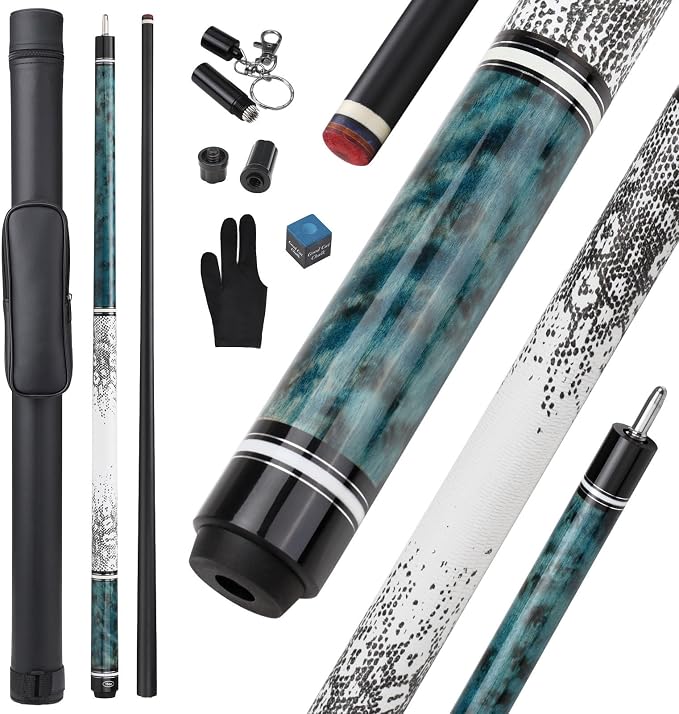 Glass Fiber Pool Cue Stick, 58" Professional Pool Stick for Adults 13mm 6-Layer Rainbow Tips Low Deflection Billiard Cue Stick, Uni-Loc Joint Pin, 19oz