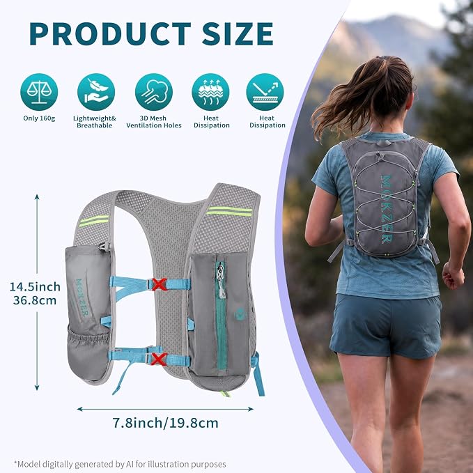 Running Hydration Vest with a 2L Water Bladder, Hydration Pack Lightweight Water Backpack for Running Hiking Cycling Marathon Trail Weekend Bags for Men Women