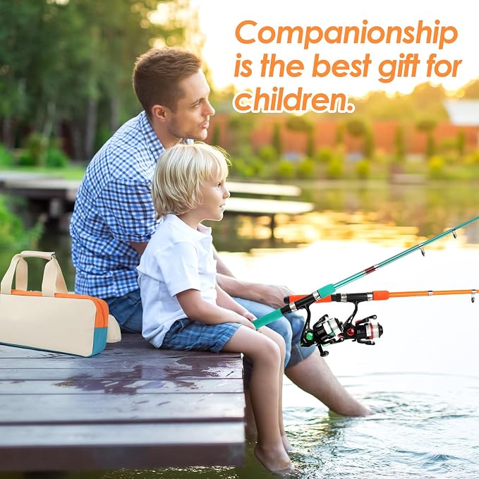 Telescopic Fishing Pole Set with Spinning Reel Lure Hook Storage Bag | Compact Collapsible Rod Reel Combo Travel Fishing Gear Starter Kit for Kids Youth Adults
