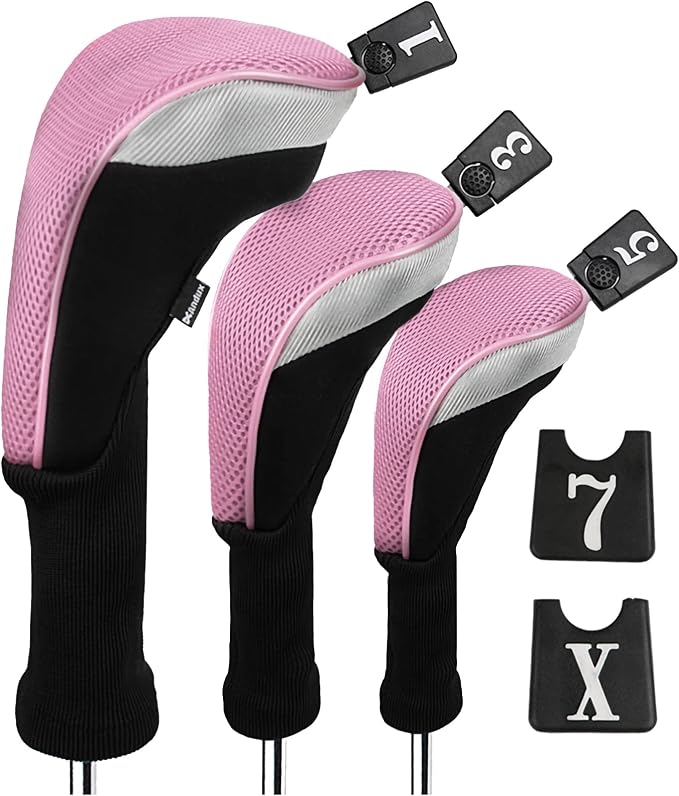 Andux 6pcs/Set Golf Club Head Covers Woods Hybrid Long Neck | 3 Hybrid Club Head Covers + 3 Woods Club Head Covers