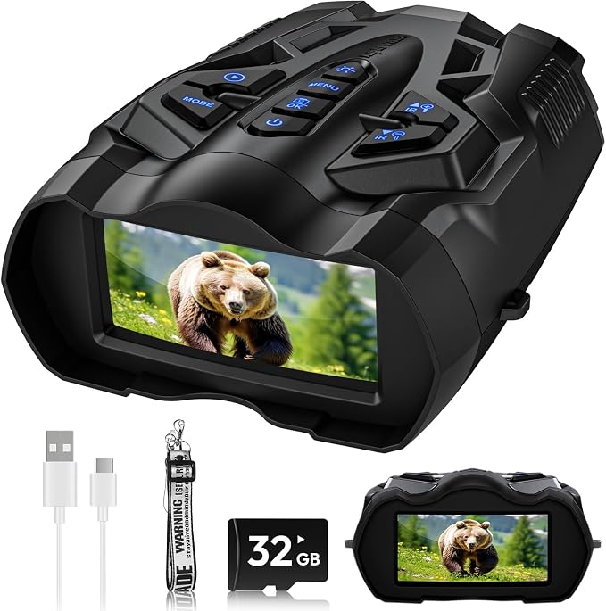 WISHBETY 4K Night Vision Goggles for Adults,16X Zoom Night Vision Binoculars with 1000FT Infrared Range,5000mAh Rechargeable Battery,3.5" Screen,Include 32GB Card,Gift for Mens and Outdoor Enthusiasts