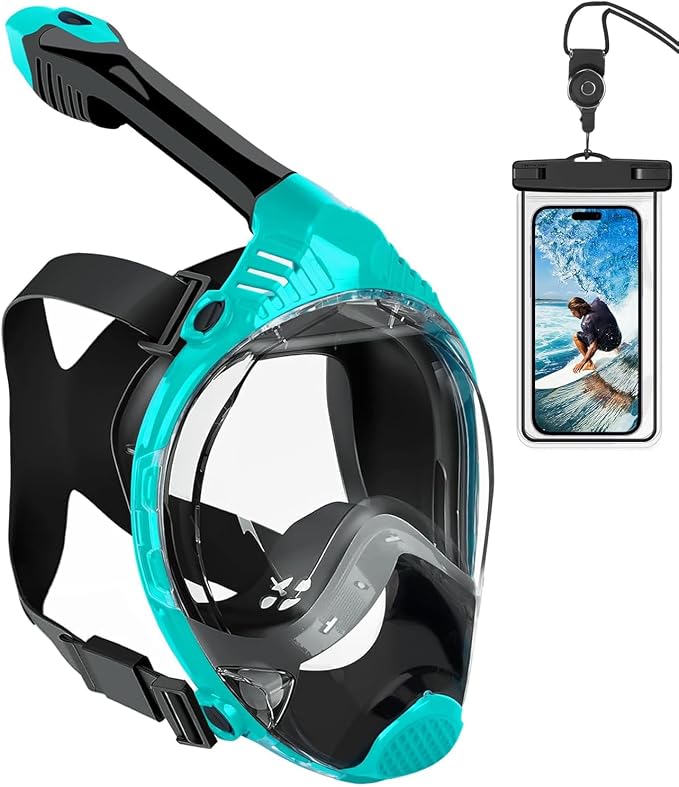 VGKE Full Face Snorkel Mask for Adults, Snorkeling Gear with Waterproof Phone Pouch, Unisex for Men and Women, 180-degree HD Panoramic View, Anti-Leak & Anti-Fog, Breathe Freely