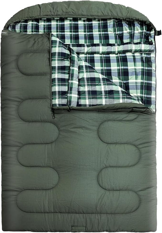 0 Degree Double Sleeping Bag for Adults Queen Size 2 Person Sleeping Bag for Cold Weather with Compression Sack for Car Camping, Hunting and Tent Camp