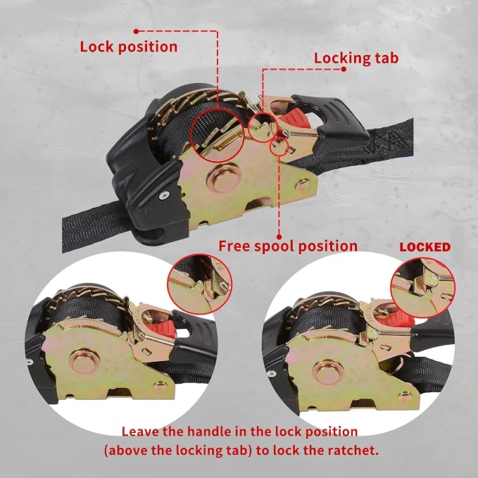 2 Pack Bolt-On Retractable Ratchet Straps (2" x9'), 3000LBS Break Strength Transom Tie Down Straps Fresh Water Compatible Trailer Straps for Boats, Jet Skis, Motorcycles, ATVs, Cargo