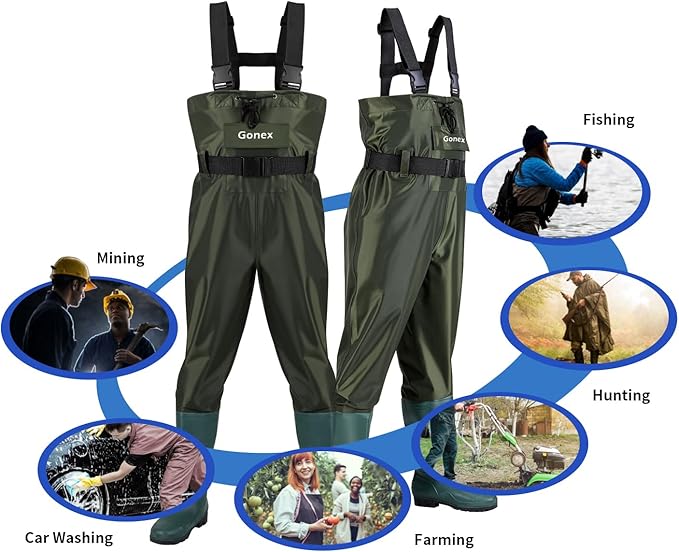 Gonex Chest Waders Hunting Fishing Waders for Men Women Waterproof 70D Nylon Wader for Duck Hunting Fishing Green, Sizes 8-13