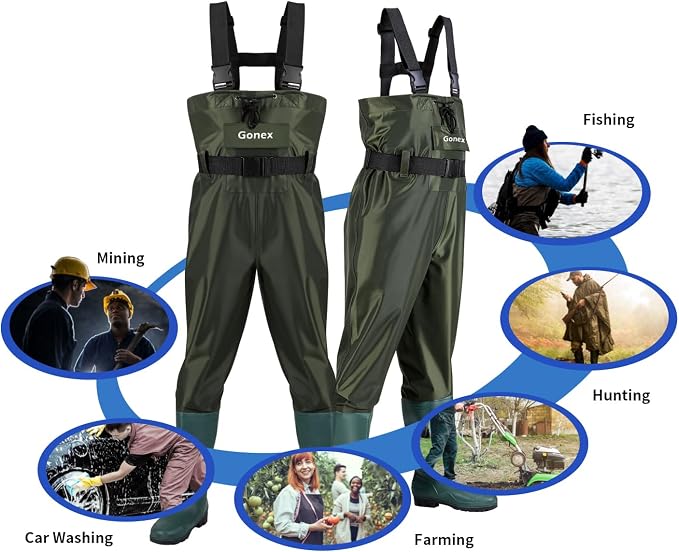 Gonex Chest Waders Hunting Fishing Waders for Men Women Waterproof 70D Nylon Wader for Duck Hunting Fishing Green, Sizes 8-13