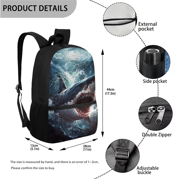 Shark Backpack for Boys with Lunch Box Kids School Bag and Lunch Bag Pencil Case Water Bottle Holder Set pf 4 School Accessories Back to School Supplies