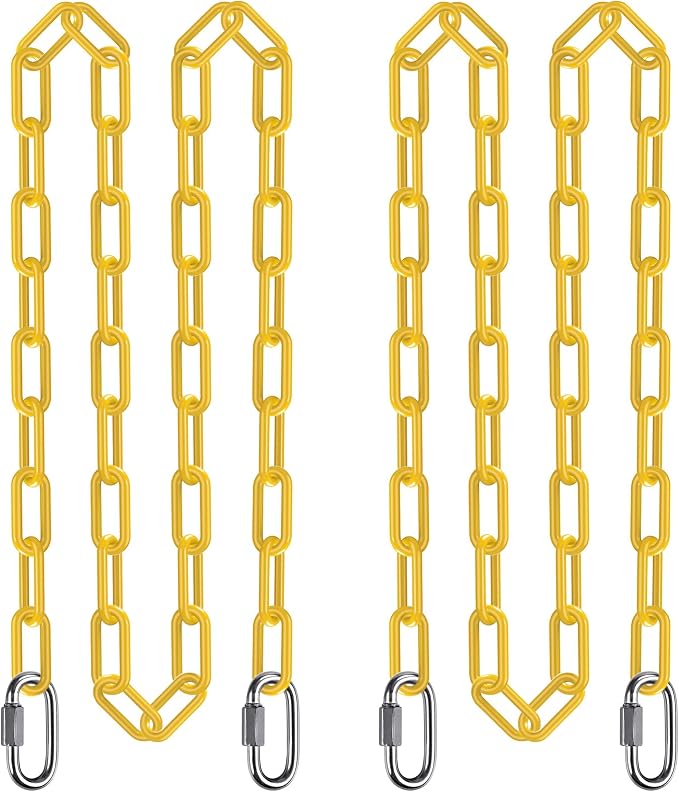 SELEWARE 2 Pack 100 Inch Hanging Swing Chain with 4 Carabiners, 1000LB Capacity Plastic Coated Hanging Chains, Hammock Hardware Kit for Swing, Hanging Chair, Punching Bags, Indoor Outdoor Gym (Yellow)