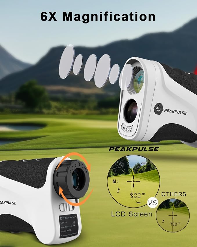 PEAKPULSE Golf Range Finder 650 Yards RangeFinder Golfing High Clarity Display 6X Magnification 0.5 Yard Accuracy Pin Seeker Easy to Use(No Magnet)