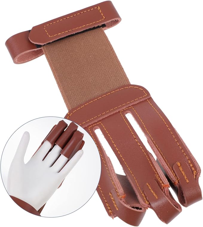 Yardwe 2 Pcs Finger Guard Archery Leather Gloves Cow Leather Archery Finger Leather Archery Gloves Archery