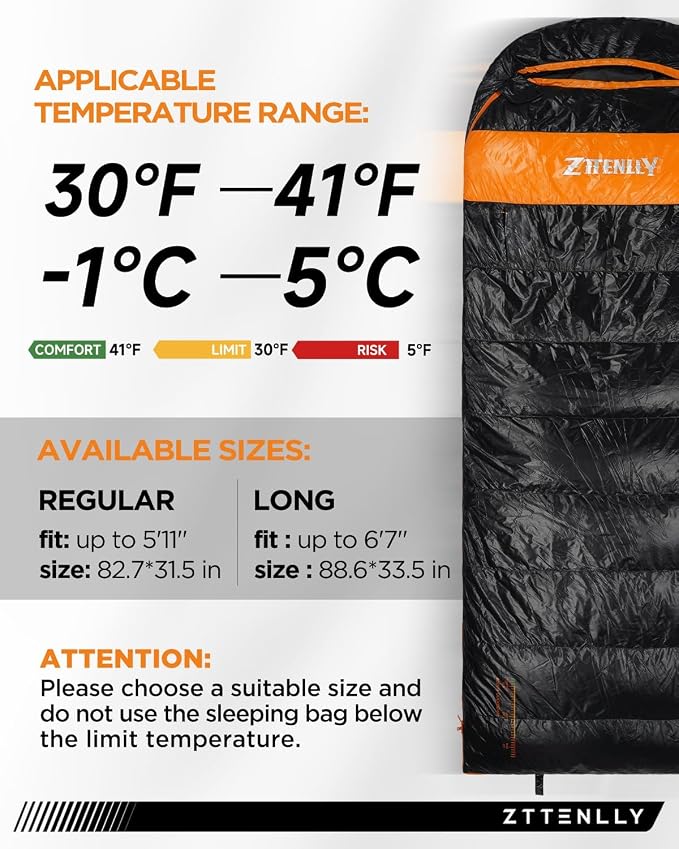 Ultimate 4-Season Down Sleeping Bag for Adults - Lightweight & Compact, 550/600 FP, 0°F to 30°F for Backpacking, Camping & Hiking