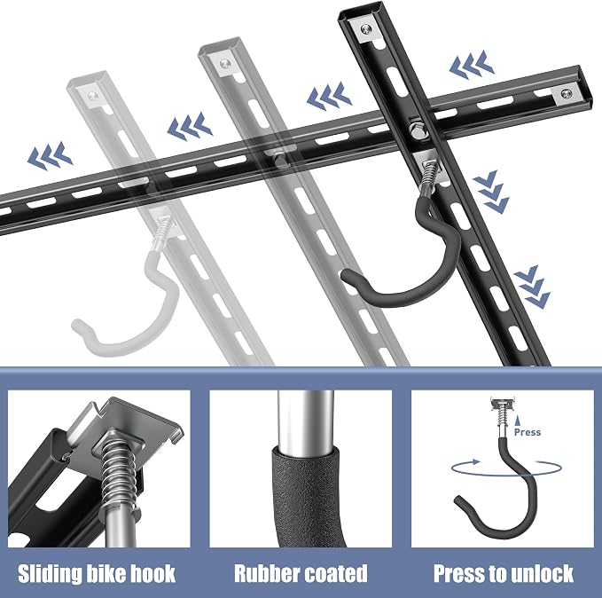 WALMANN Garage Ceiling Bike Rack, Adjustable Overhead Bicycle Storage System – Stores 4 Bikes Horizontally or 8 Bikes Vertically, Ceiling-Mount Bike Hanger for Road & Mountain Bikes