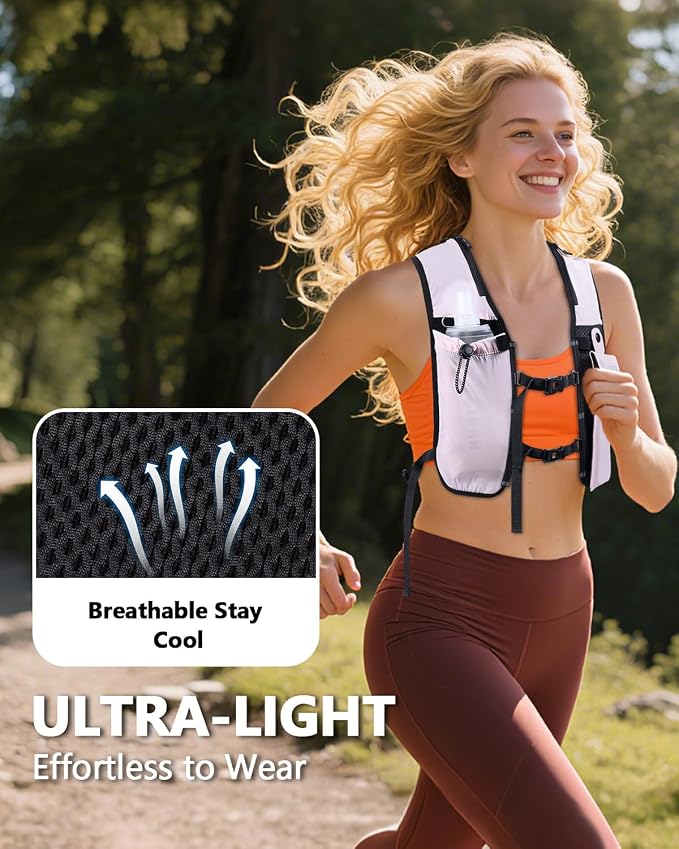 Running Hydration Vest for Women Men,Lightweight Breathable Hydration Pack with 500ml Soft Flask, Adjustable Chest Straps Reflective Backpack for Trail Running Marathon Race Jogging Cycling