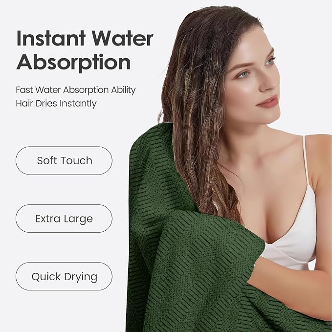 JML Microfiber Bath Towels Set of 4, Large Bathroom Towel for Adult, 30" x 60", Soft, Super Absorbent and Fast Drying, Use for Hair Wrap, Sport, Fitness, Yoga, Diamond Cross Grid Olive-Green