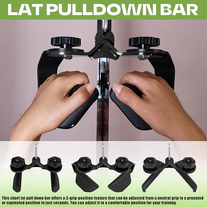 Adjustable Lat Pull down Bar, Cable Machine Attachments for Gym, Home Gym Fitness T-bar Row Pulldown Attachments, Lat Pull Down Machine Wide Grip Neutral Grip Handle