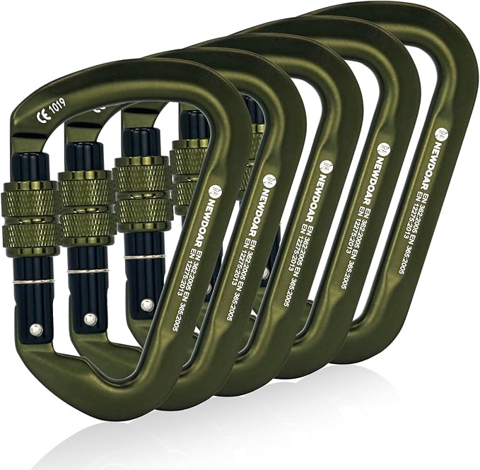 NewDoar CE Certified 30kN-6744lbs Climbing Carabiner Professional, Heavy Duty D Screwgate Clip, for Climbing,Rappelling,Hunting, Rescue
