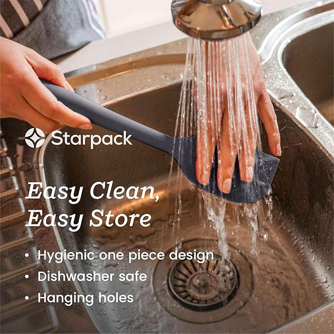 Starpack 'Scrape & Stir' Silicone Spatula Set (2 Pcs) - Heat Resistant Spatulas Set 600°F - Food Grade Kitchen Spatulas - LFGB Grade Nonstick Baking and Cooking Rubber Spatula Set - Gray/Black