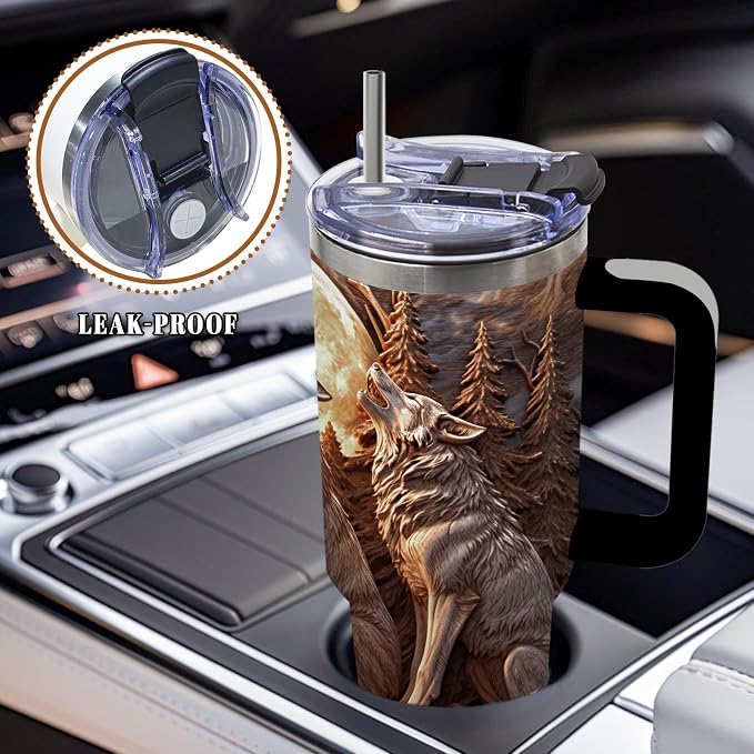 DUUV Wolf Tumbler 40oz, Insulated Wolf Cup Gifts for Man | Wolves Tumbler with Pine Trees Leakproof, Animal Print Water Bottle for Dad, Fathers Day Ideal Gifts for Wolf Lovers, 1 Pack