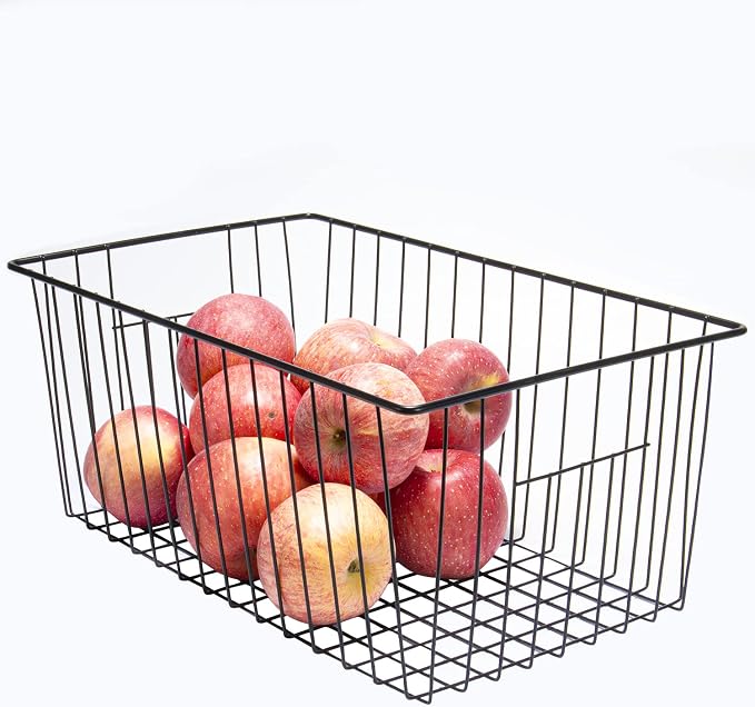 16inch Freezer Wire Storage Organizer Baskets, Household Refrigerator Bin with Built-in Handles for Cabinet, Pantry, Closet