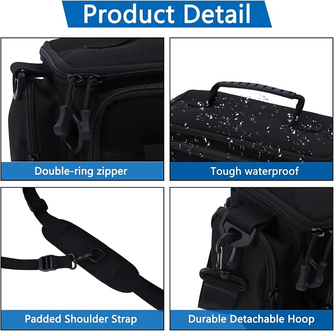 Fishing Tackle Bags with Tackle Box,Waterproof,Padded Shoulder Strap,Gear Storage,Fish Bag with 136 Pcs Fishing Lures Kit,Fish Hook Remover Tool,Fish Lip Gripper,Fishing Plier,Gifts for Men (Black)