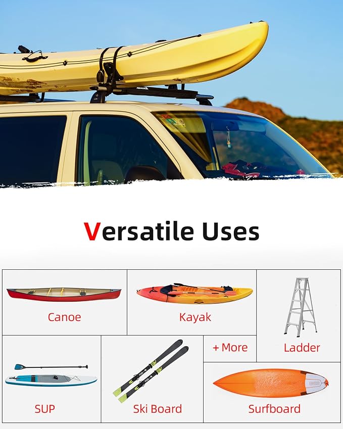 Abahub Soft Roof Rack Pads with 2 Tie Down Straps, 2 Tie Down Ropes, 2 Hood Loops and Storage Bag, for Surfboard, Kayak, Canoe, Heavy Duty Universal Car Roof Racks System Black 44 Inch
