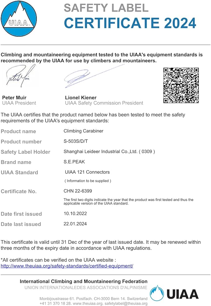 SEPEAK UIAA 30kN Locking Climbing Carabiner, Professional Heavy Duty Screwgate Clip for Outdoor Climbing, Mountaineering, Rappelling, Camping, Hiking, Swing,Large D Carabiner Hook/6744lb